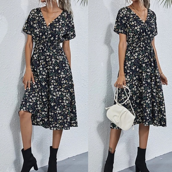 Boho floral print wrap A line dress - Picture 9 of 16
